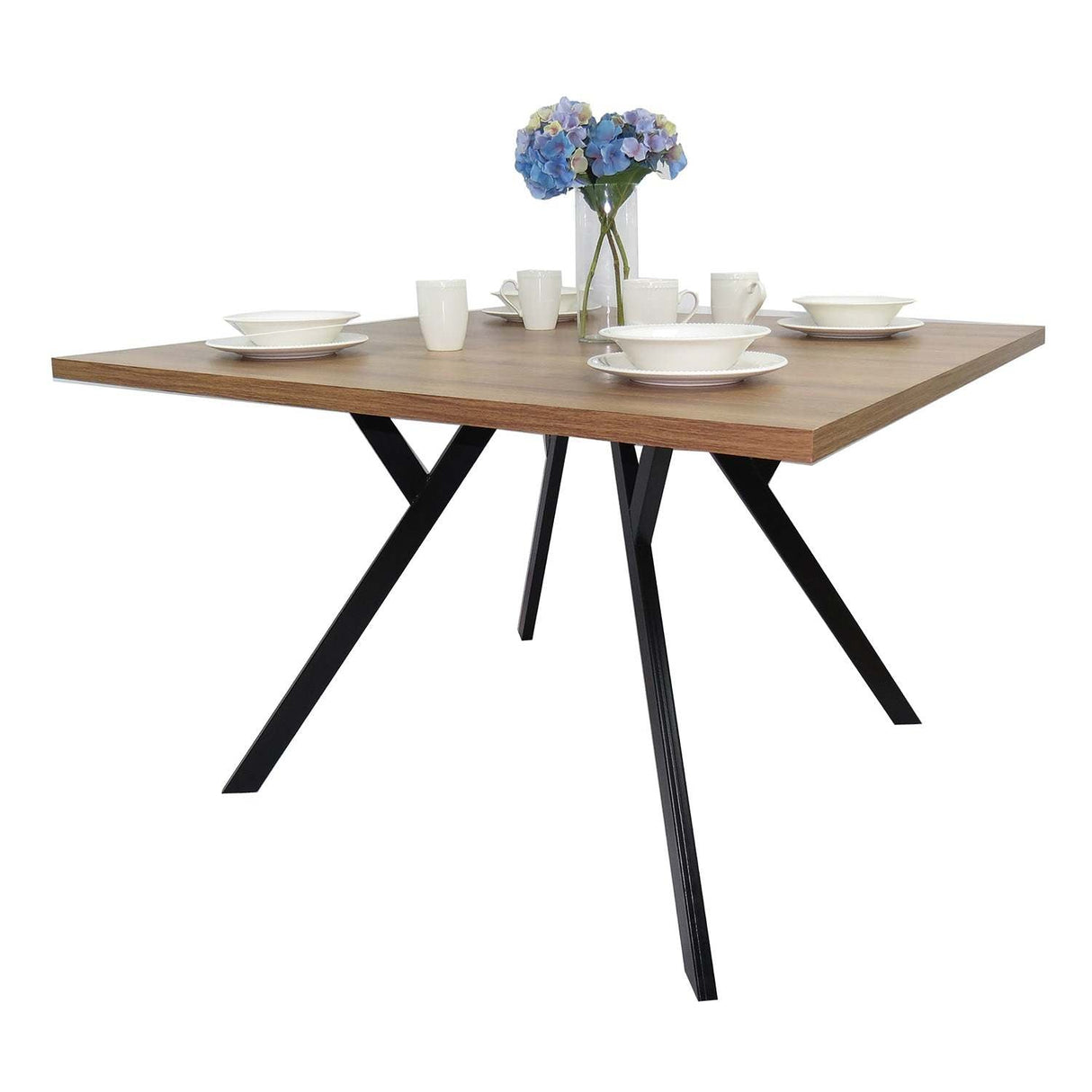 Comedor Stars Amaretto 140 cm con Seis Sillas Metálicas Negras - Combos Comedor | Bylmo