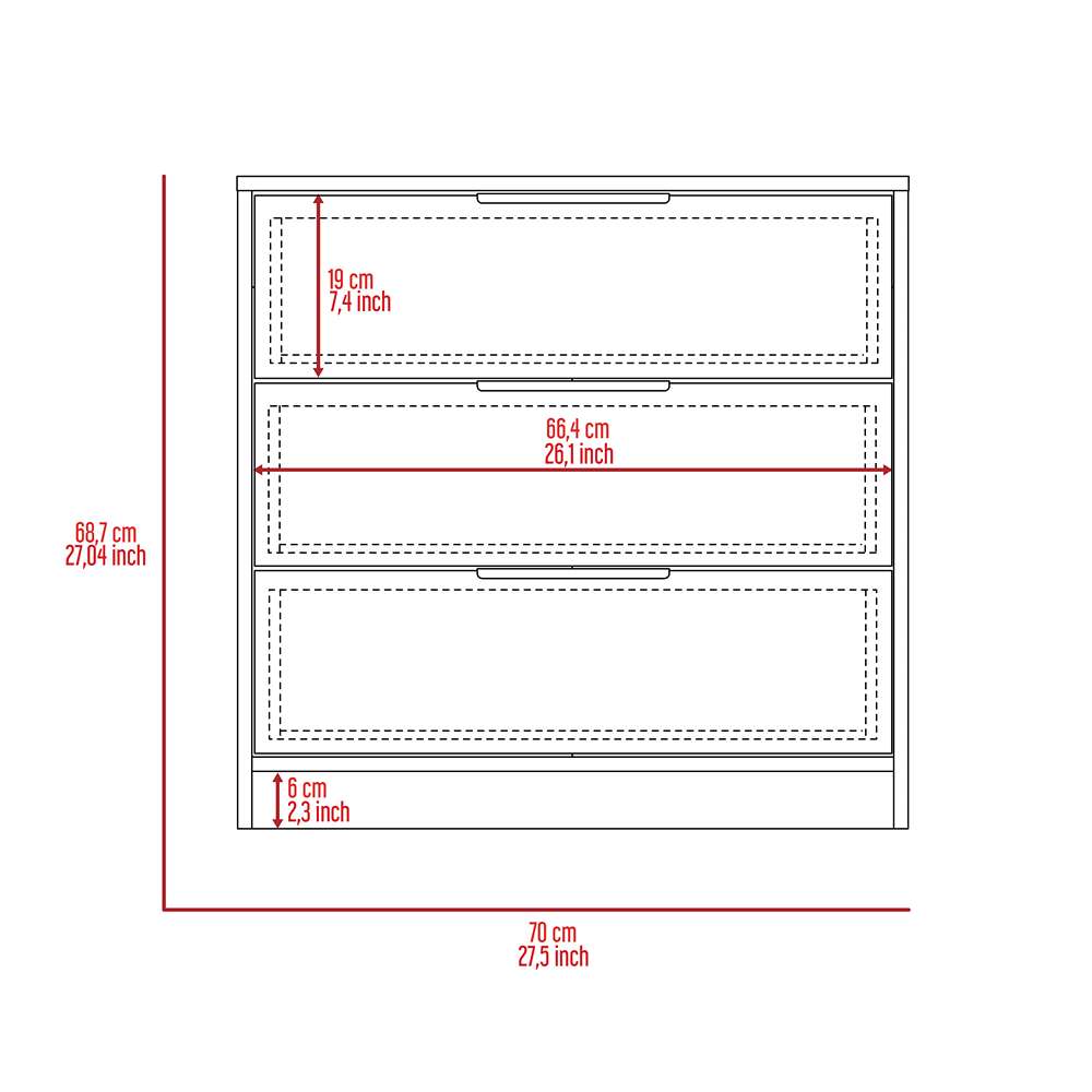 Cómoda Kaia Plus Miel 70x68.7cm De Tres Hileras con Tres Cajones - Cajoneras | Bylmo