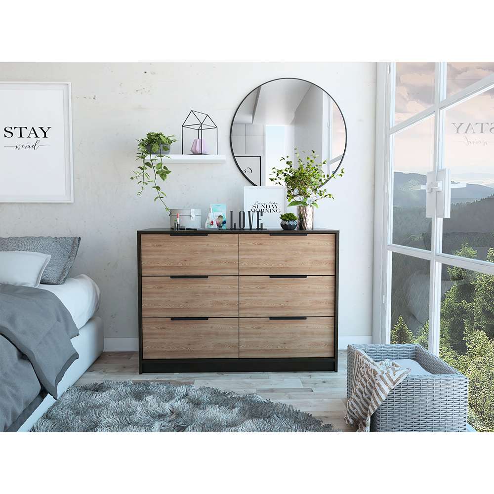 Cómoda Kaia Wengue y Miel 107 cm con Cuatro Cajones y Dos Puertas - Cajoneras | Bylmo