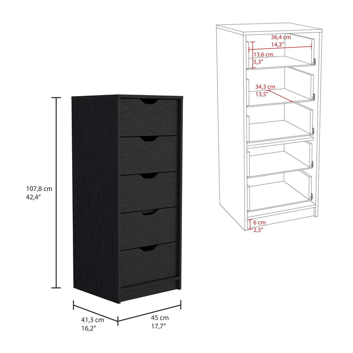 Cómoda Basilea Wengue 45x108cm De Cinco Hileras con Cinco Cajones - Cajoneras y Comodas | Bylmo