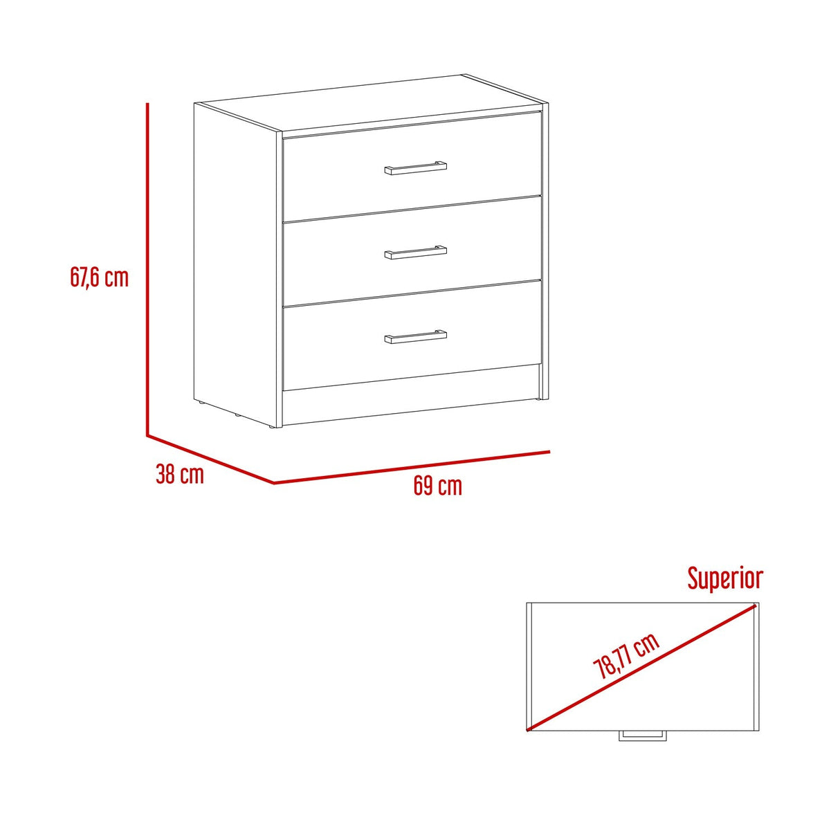 Cómoda Clay Taupe 69x68cm De Tres Hileras con Tres Cajones - Cajoneras y Comodas | Bylmo