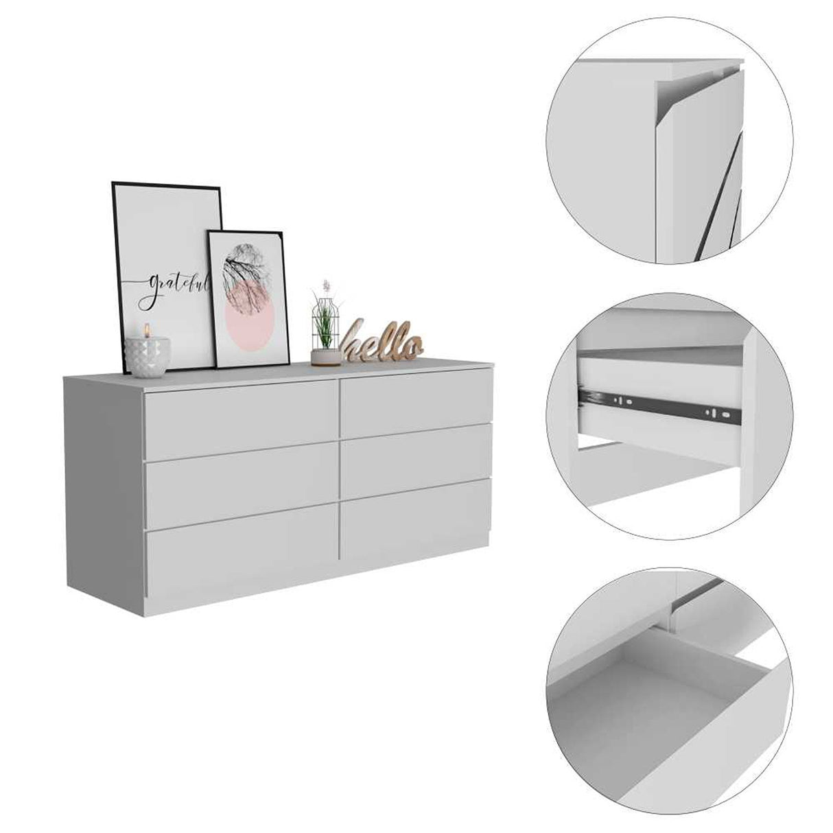 Cómoda Asteria Blanco 153.6x71.8cm De Tres Hileras con Tres Cajones - Cajoneras | Bylmo