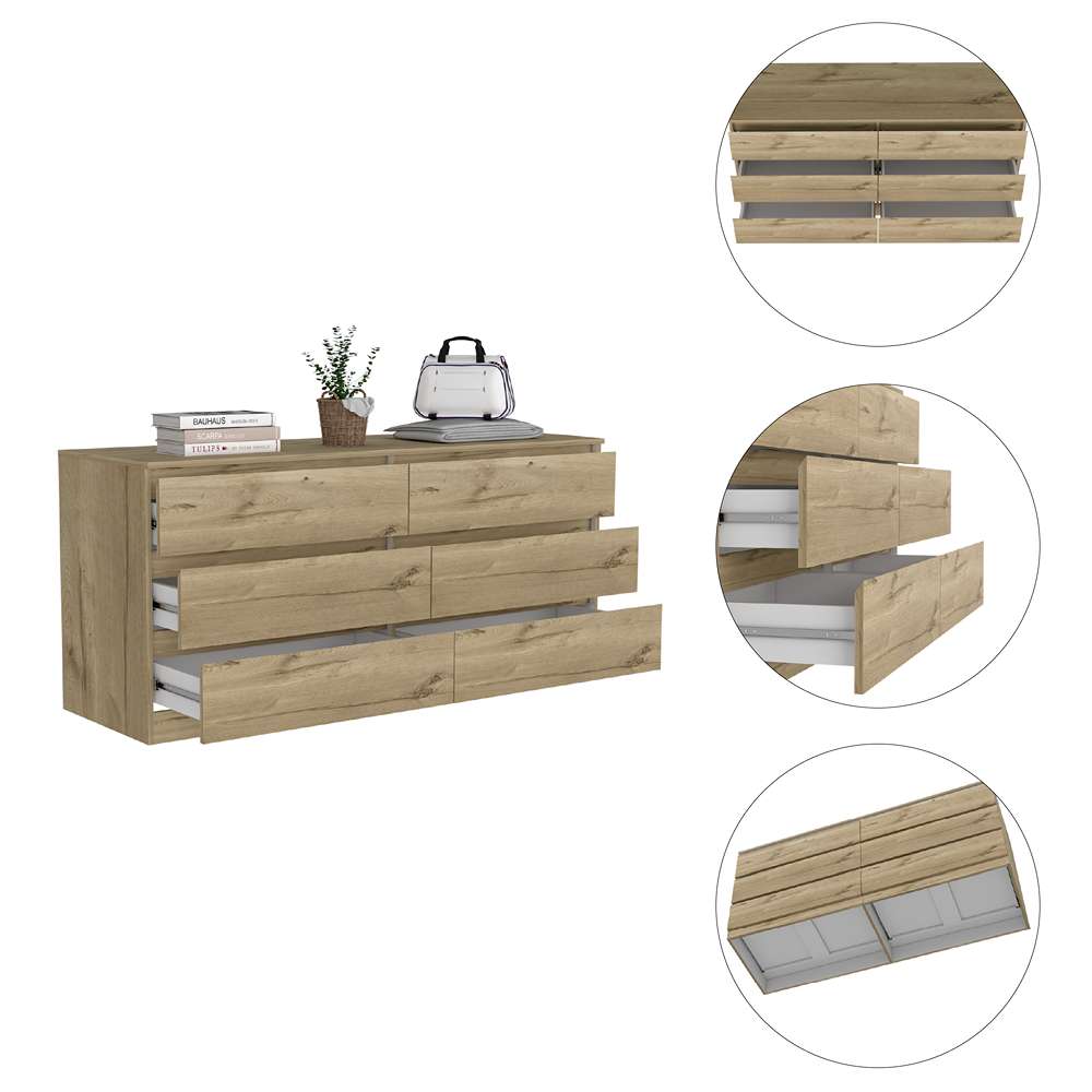 Cómoda Asteria Duna y Blanco 153 cm con Seis Cajones - Cajoneras | Bylmo