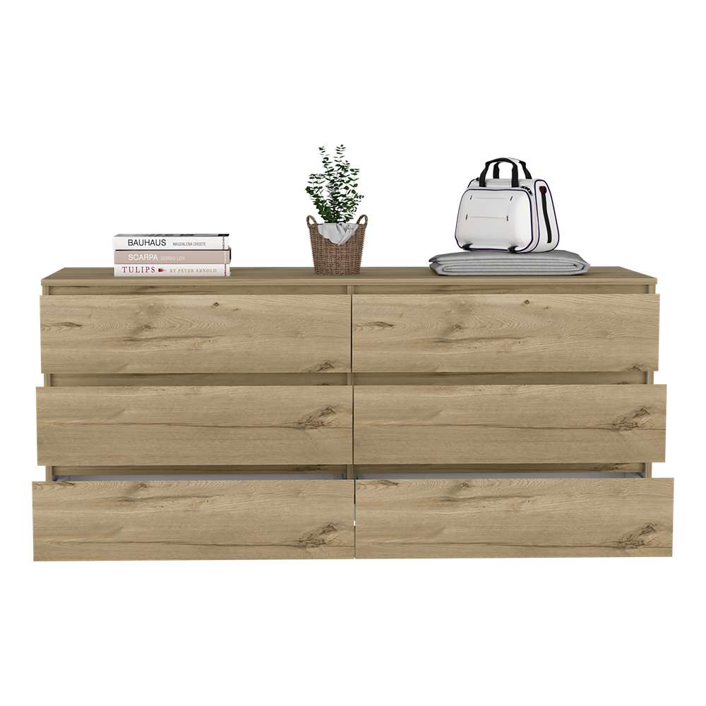 Cómoda Asteria Duna y Blanco 153 cm con Seis Cajones - Cajoneras | Bylmo