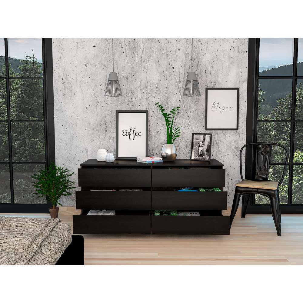 Cómoda Asteria Wengue 153.6x71.8cm De Tres Hileras con Tres Cajones - Cajoneras | Bylmo