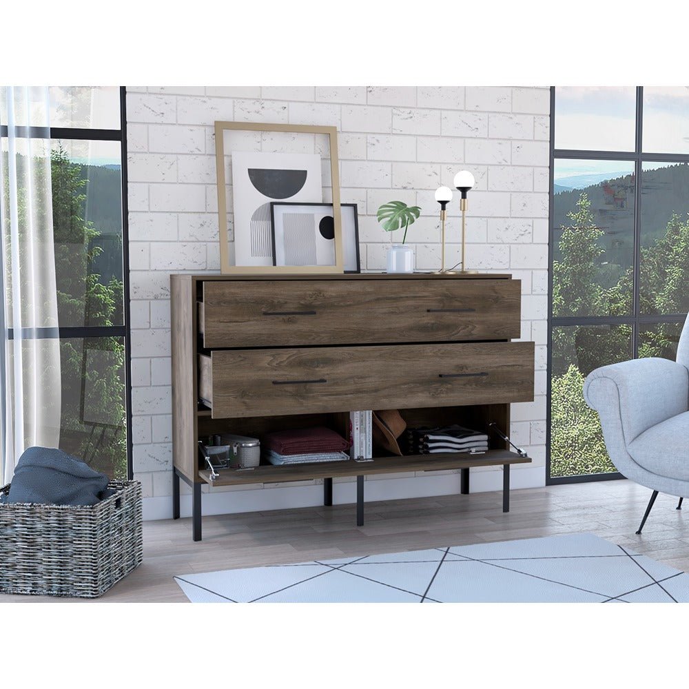 Cómoda Doble Soho Bellota 120 cm con Dos Cajones y Una Puerta - Cajoneras | Bylmo