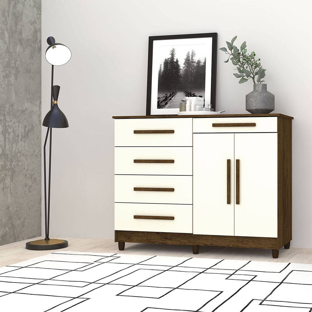Cómoda Ginesta Marron y Blanco Apagado 122x96.5cm De Cinco Hileras con Cinco Cajones - Cajoneras | Bylmo
