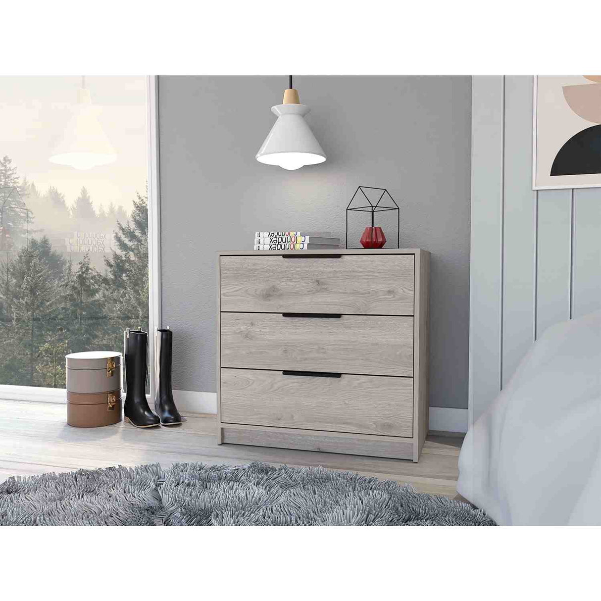 Cómoda Kaia Ceniza 70x69cm De Tres Hileras con Tres Cajones - Cajoneras y Comodas | Bylmo
