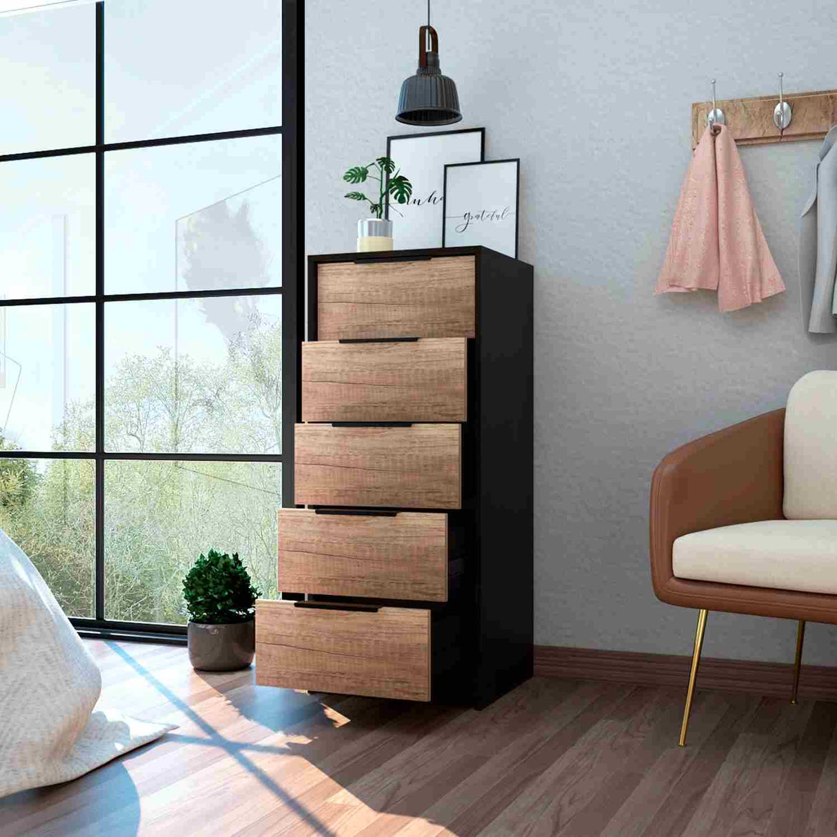 Cómoda Kaia Wengue 45x108cm De Cinco Hileras con Cinco Cajones - Cajoneras y Comodas | Bylmo