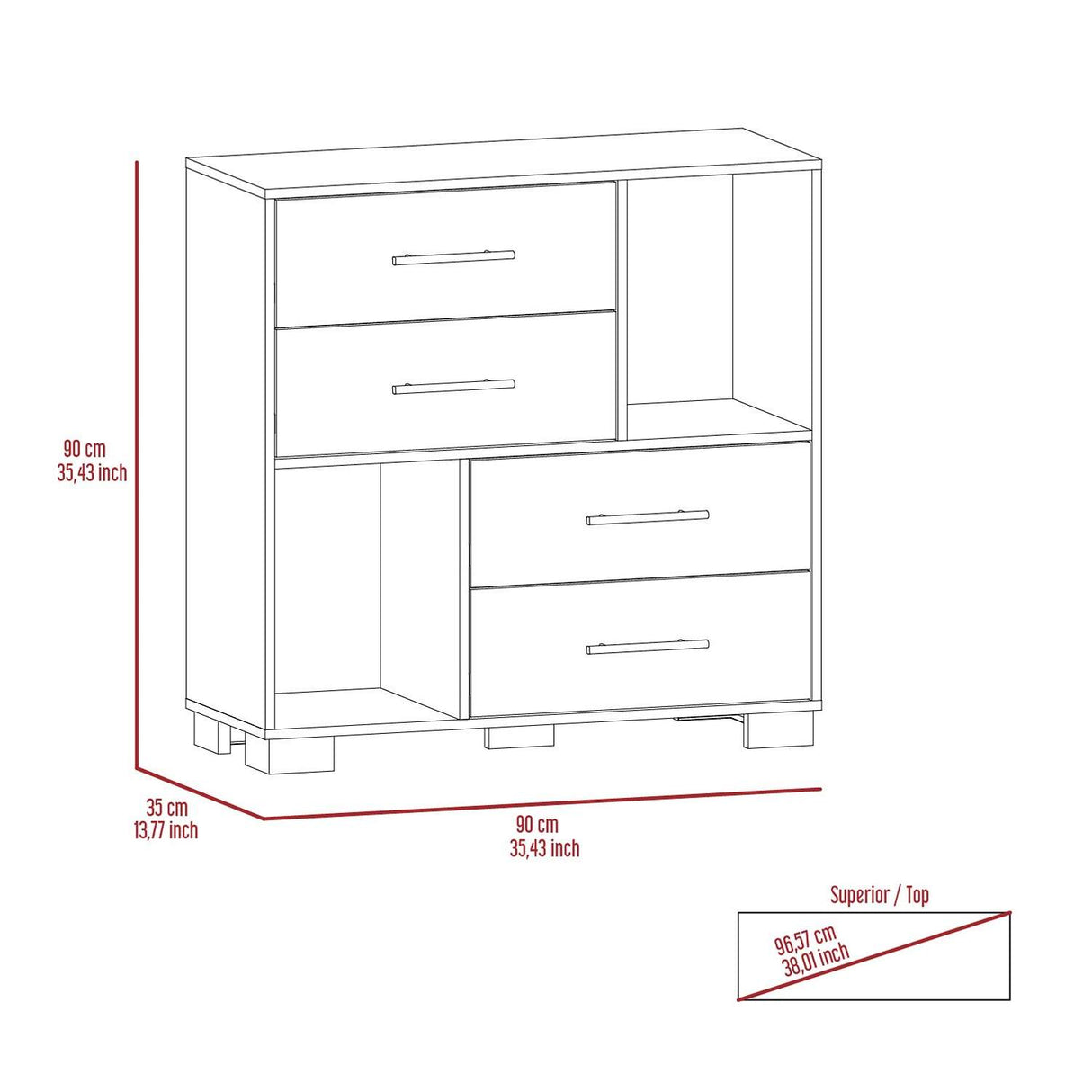 Cómoda Krista Blanco 90x90cm De Cuatro Hileras con Cuatro Cajones - Cajoneras y Comodas | Bylmo