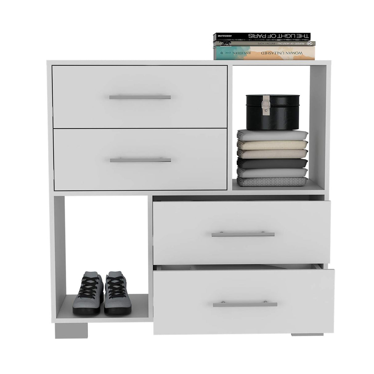 Cómoda Krista Blanco 90x90cm De Cuatro Hileras con Cuatro Cajones - Cajoneras y Comodas | Bylmo