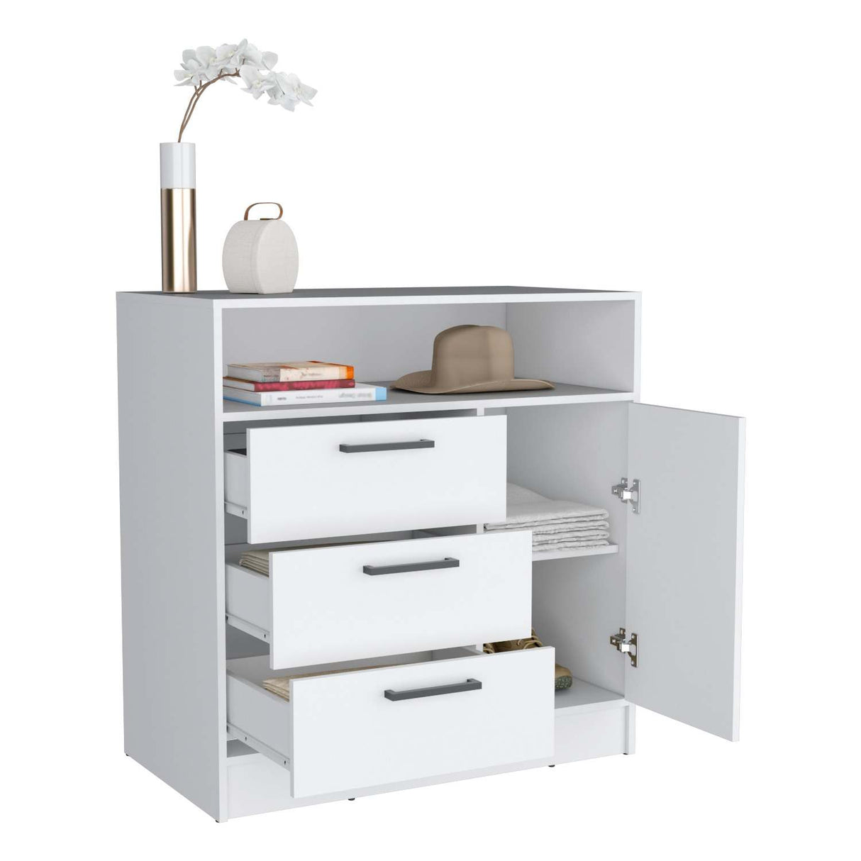 Cómoda Omaha Blanco 90x93cm De Tres Hileras con Tres Cajones - Cajoneras y Comodas | Bylmo