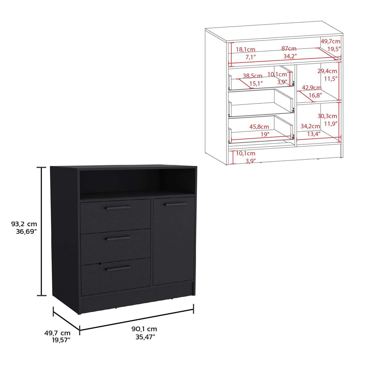 Cómoda Omaha Wengue 90x93cm De Tres Hileras con Tres Cajones - Cajoneras y Comodas | Bylmo