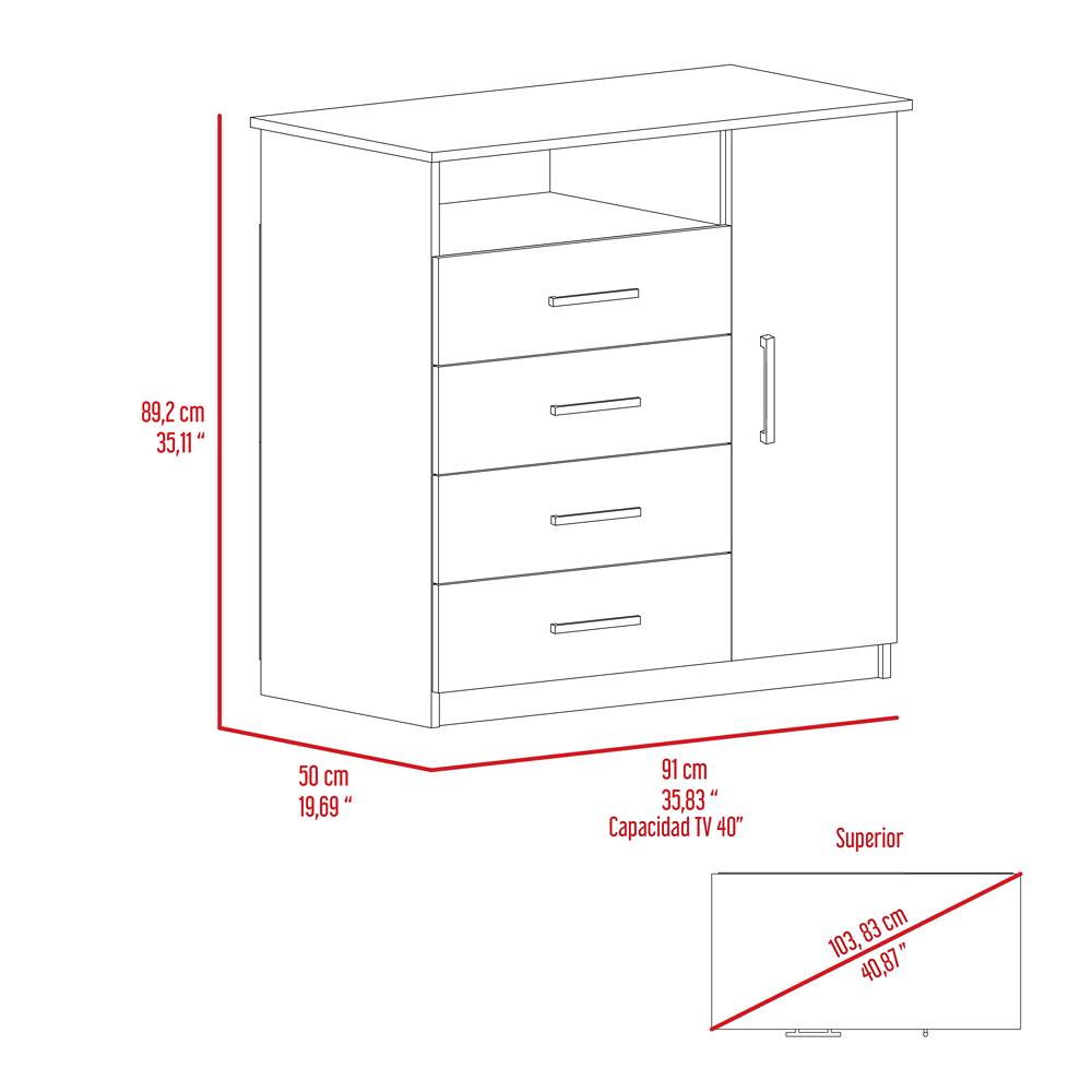Cómoda Peru Ceniza 91x89.2cm De Cuatro Hileras con Cuatro Cajones - Cajoneras | Bylmo