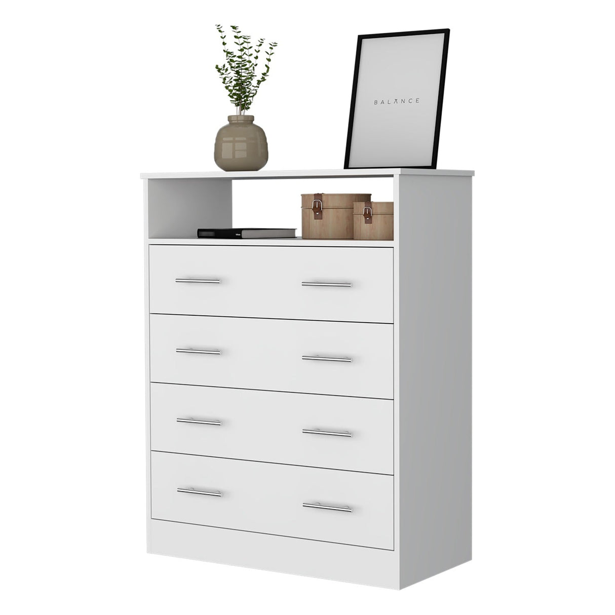 Cómoda Peru Blanco 84x110cm De Cuatro Hileras con Cuatro Cajones - Cajoneras y Comodas | Bylmo