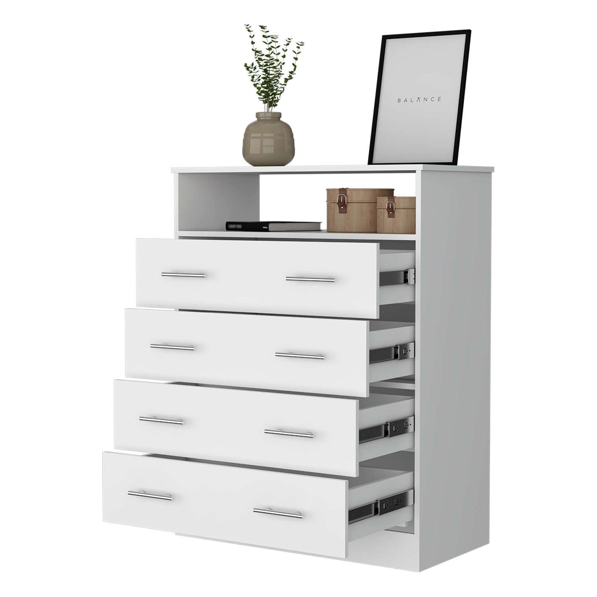 Cómoda Peru Blanco 84x110cm De Cuatro Hileras con Cuatro Cajones - Cajoneras y Comodas | Bylmo