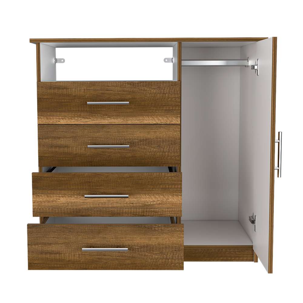 Cómoda Peru Caramelo y Blanco 91x88.6cm De Cuatro Hileras con Cuatro Cajones y con Espacio para TV - Cajoneras | Bylmo