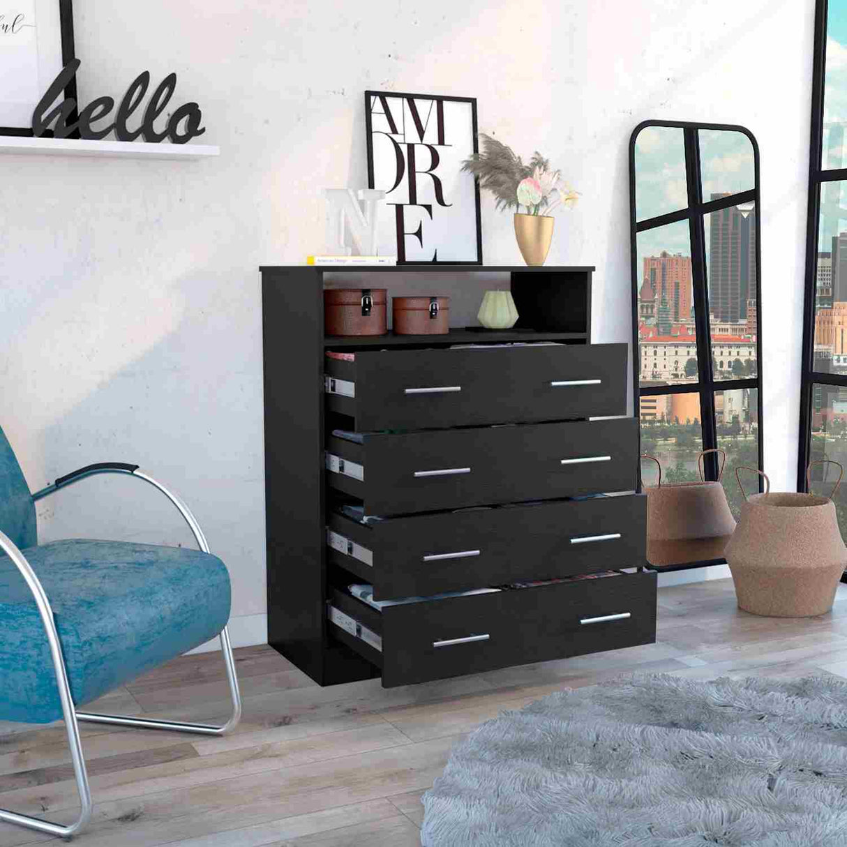 Cómoda Peru Wengue 84x110cm De Cuatro Hileras con Cuatro Cajones - Cajoneras y Comodas | Bylmo