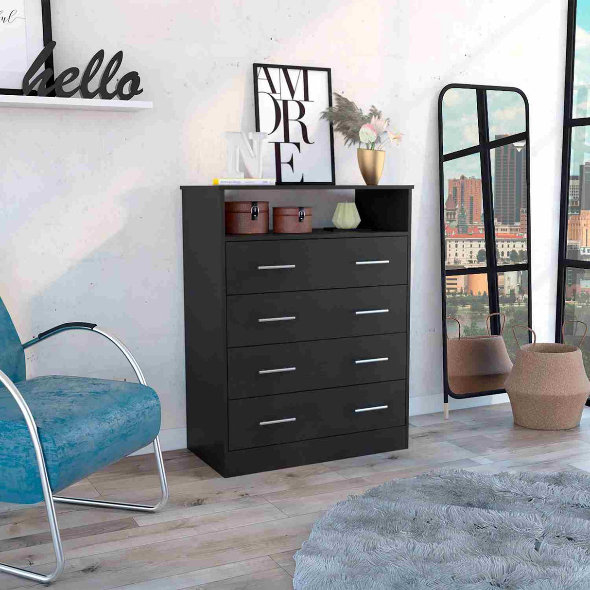 Cómoda Peru Wengue 84x110cm De Cuatro Hileras con Cuatro Cajones - Cajoneras y Comodas | Bylmo