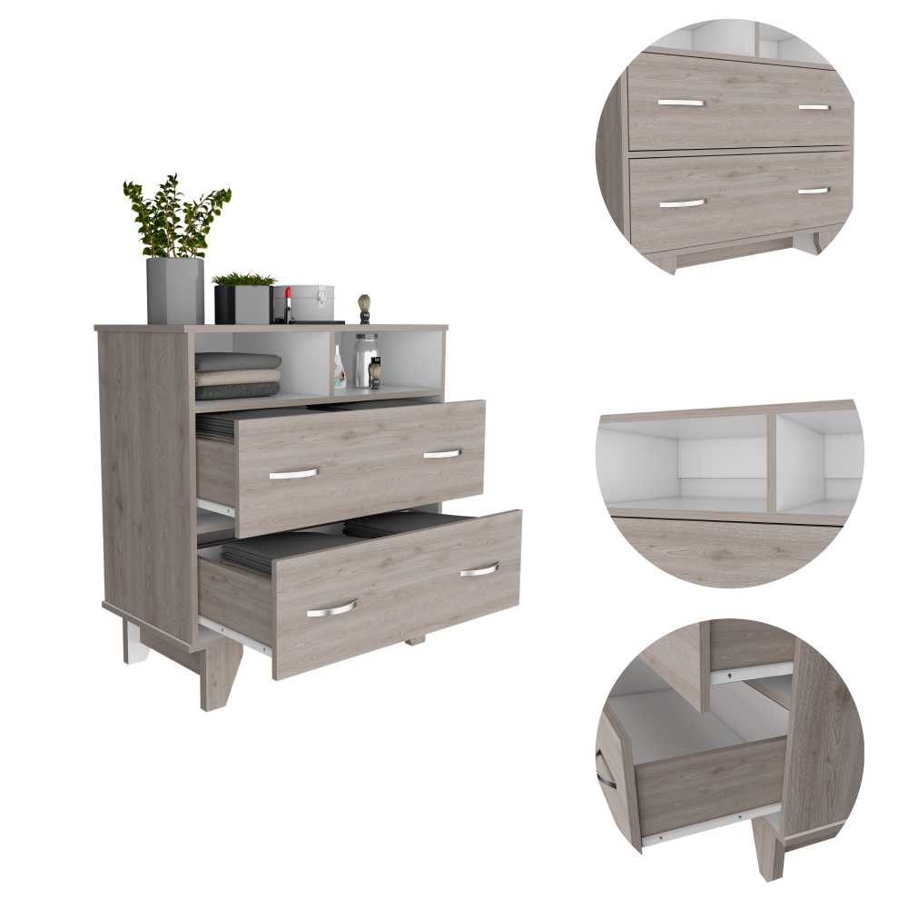Cómoda Ponova Ceniza 80 cm con Dos Cajones - Cajoneras | Bylmo