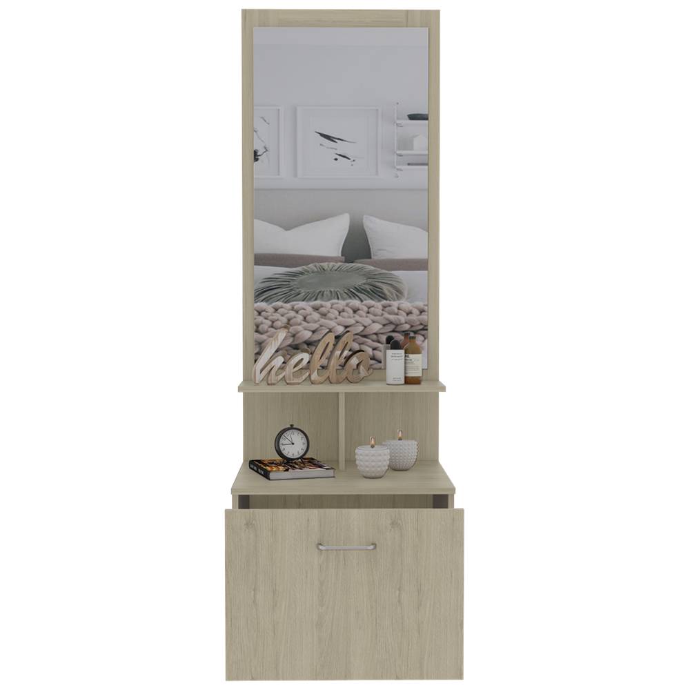 Mesa de Noche Turim Rovere y Blanco 54x170.7cm con Un Compartimiento y con Espejo - Cajoneras | Bylmo