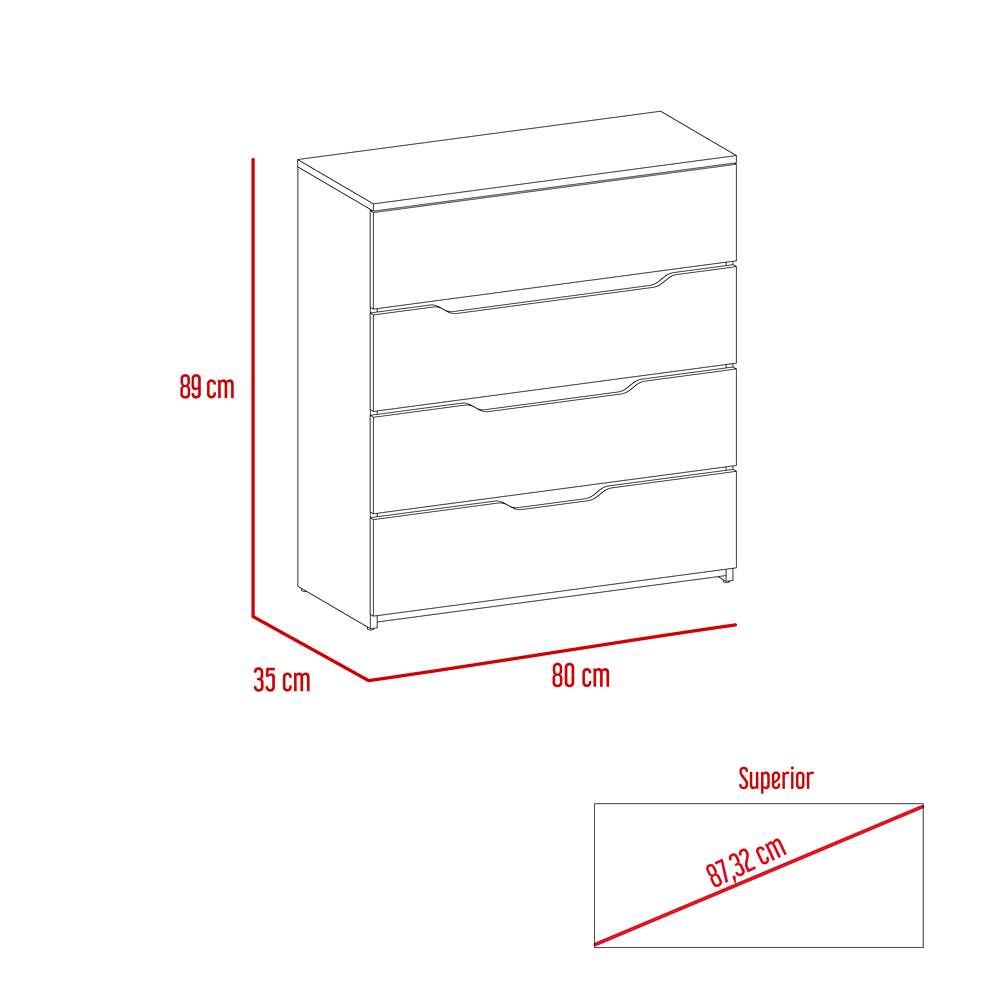 Cómoda Zoe Rovere y Blanco 80x89cm De Cuatro Hileras con Cuatro Cajones - Cajoneras | Bylmo