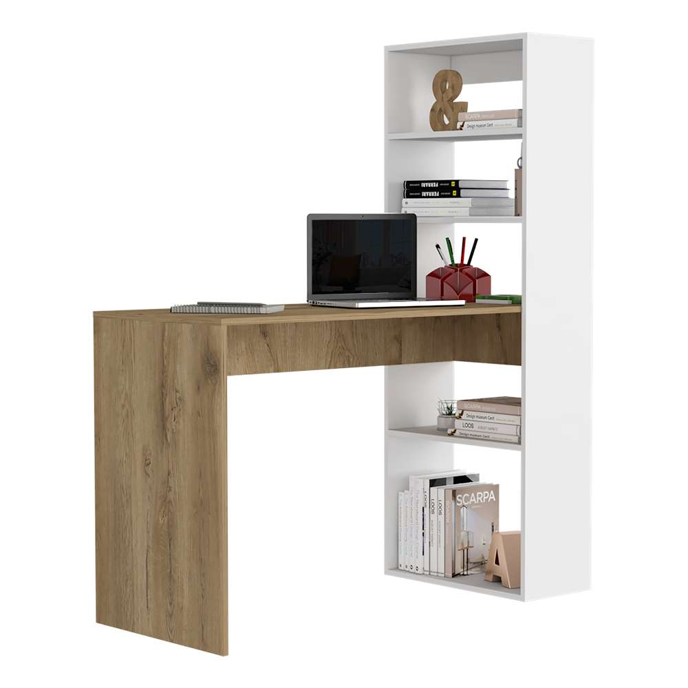 Escritorio Pepper Macadamia 120 cm con Biblioteca - Escritorios y Archivadores | Bylmo
