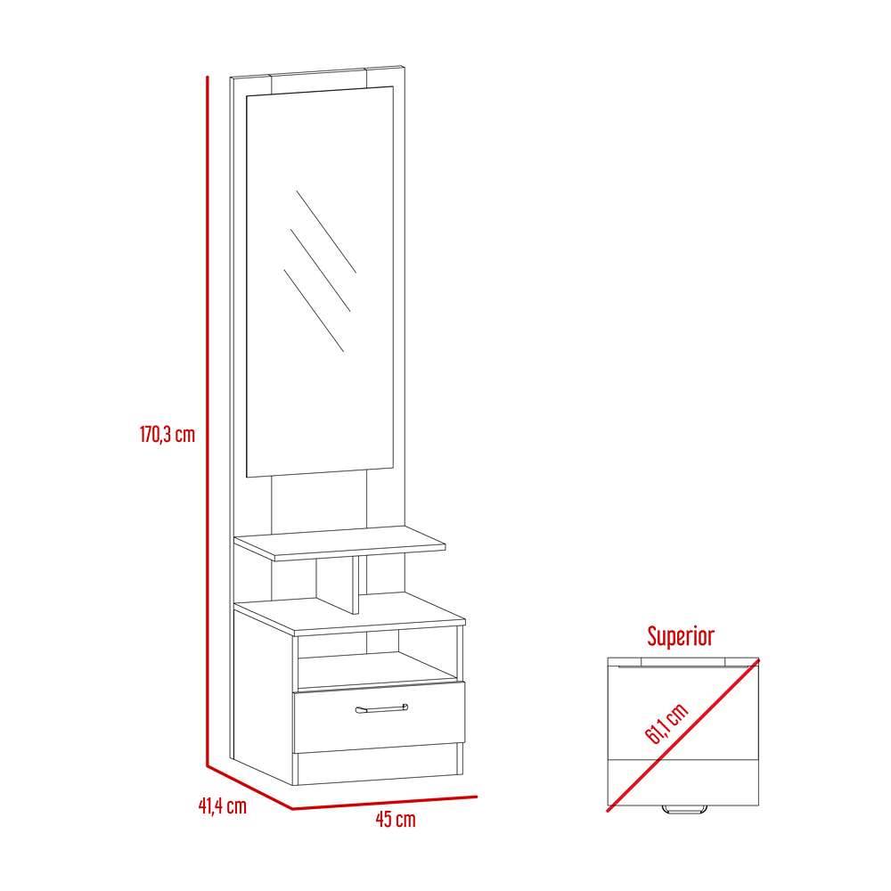 Cómoda Fiorenza Wengue 45 cm con Espejo y Un Cajón - Cajoneras | Bylmo