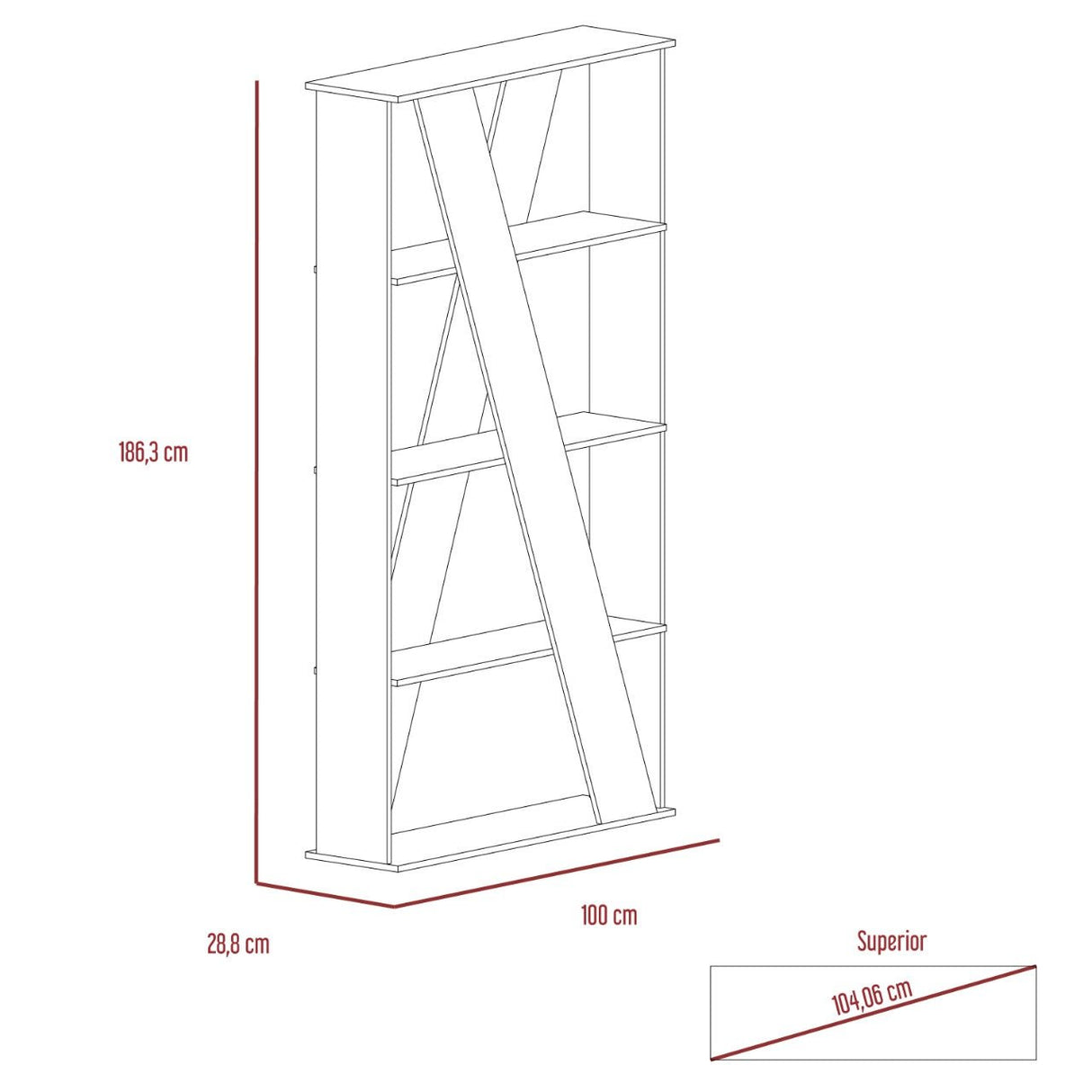 Divisor de Espacios Beijing Rovere 100x186.3cm con Cuatro Compartimientos - Bibliotecas | Bylmo