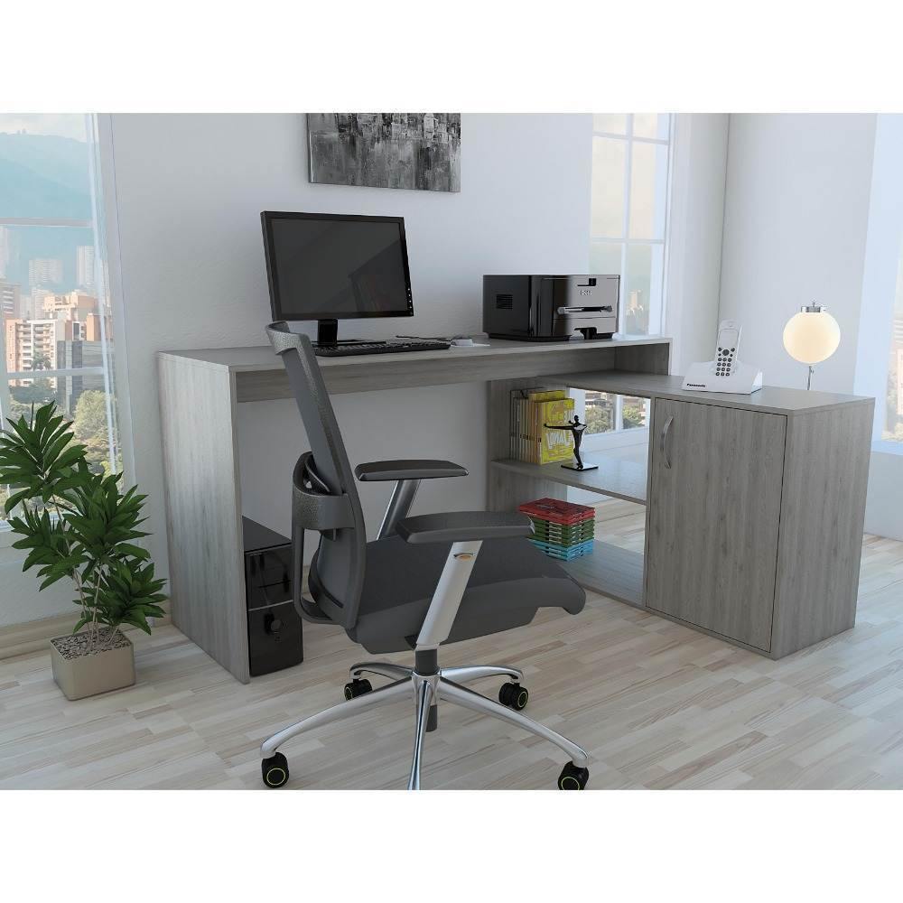 Escritorio en L Axis Ceniza 151x76.5cm sin Cajones y con Organizador de Libros - Escritorios y Archivadores | Bylmo