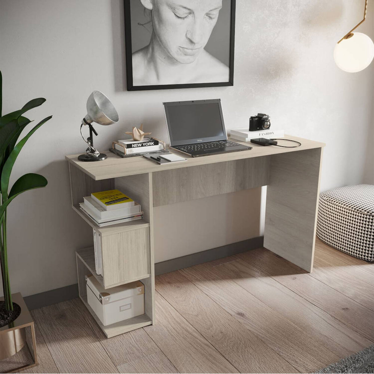 Escritorio Buriti Ceniza 120.9x73cm sin Cajones y con Organizador de Libros - Escritorios | Bylmo
