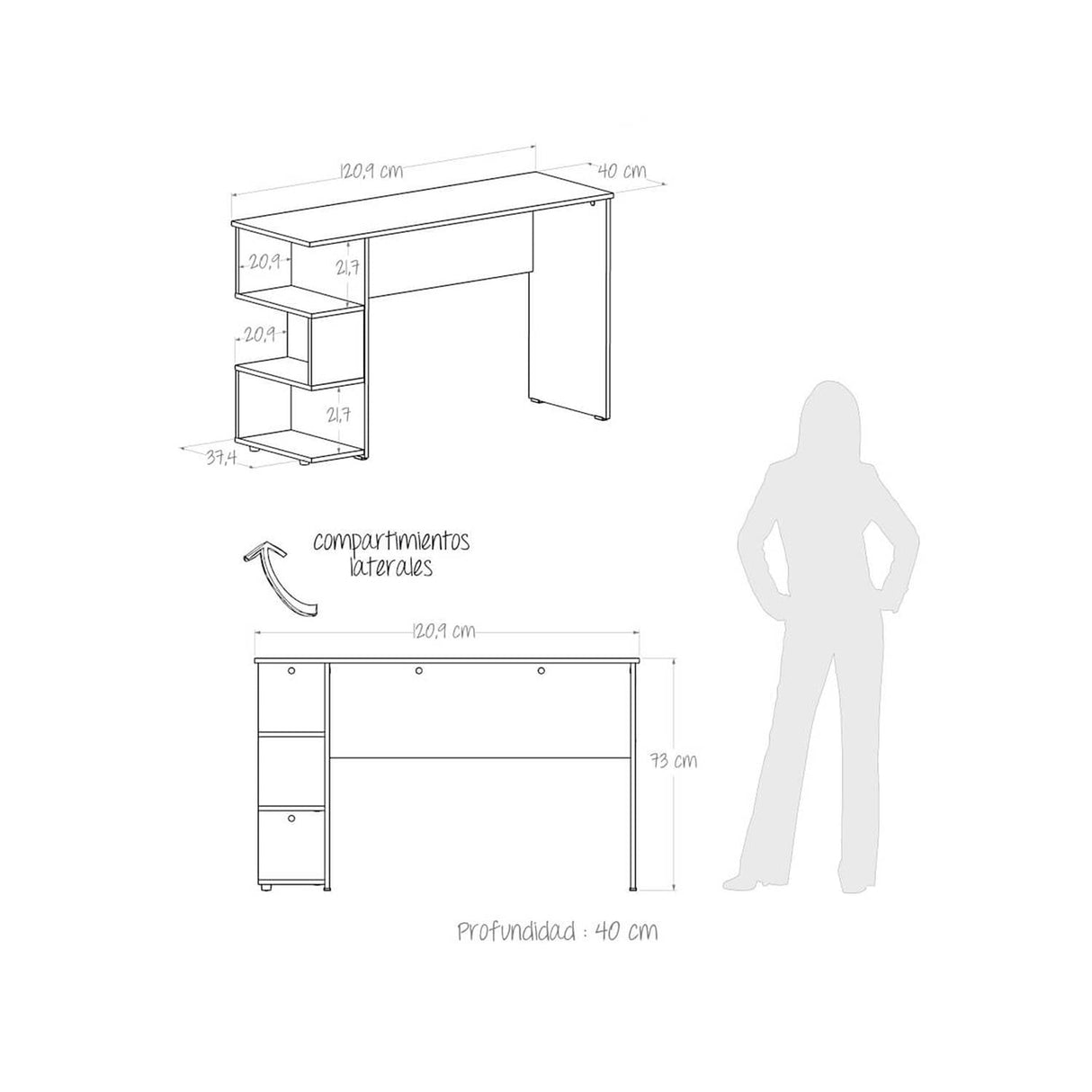 Escritorio Buriti Wengue 120.9x73cm sin Cajones y con Organizador de Libros - Escritorios | Bylmo