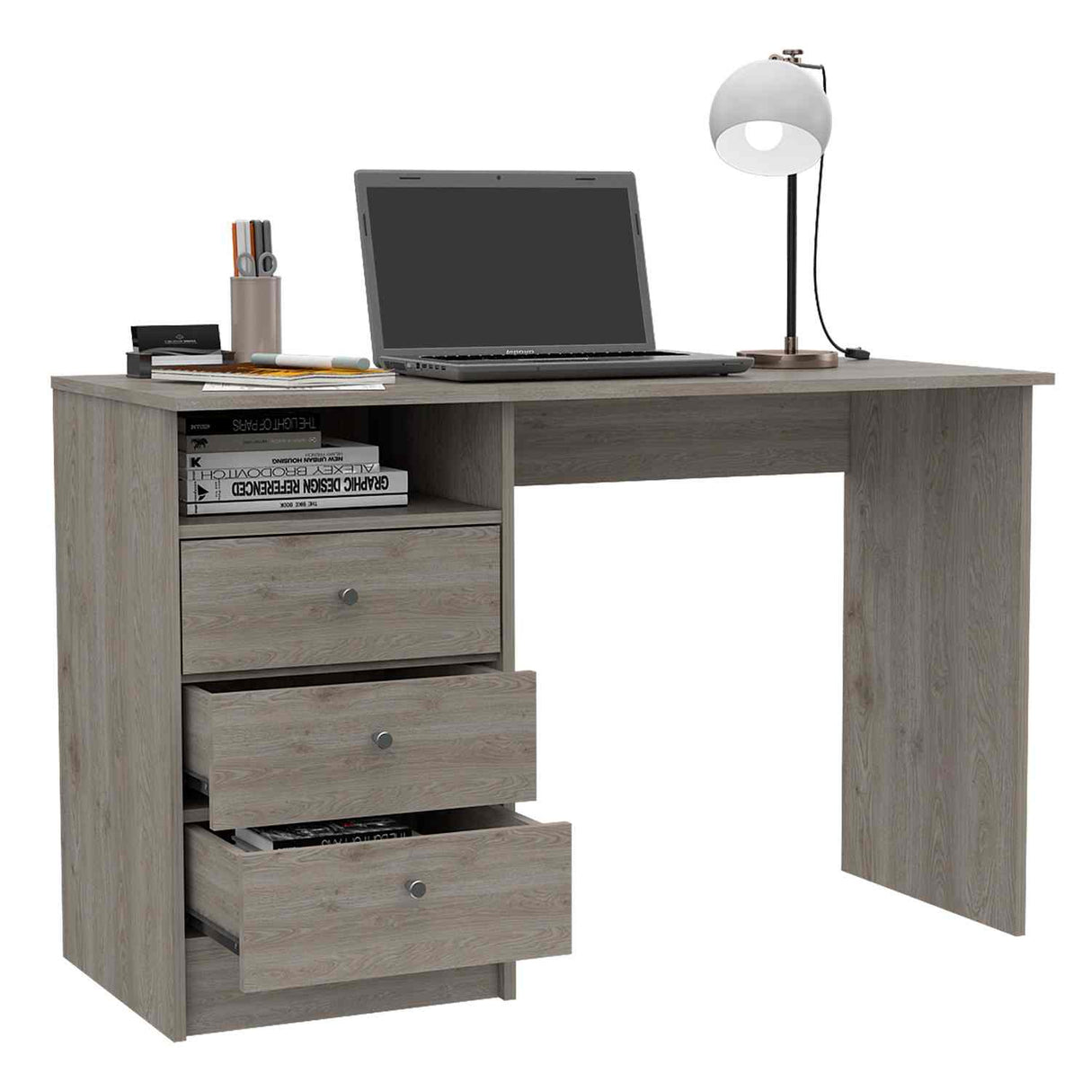 Escritorio Andalucia Ceniza 75 cm con Tres Cajones y Entrepaños - Escritorios | Bylmo
