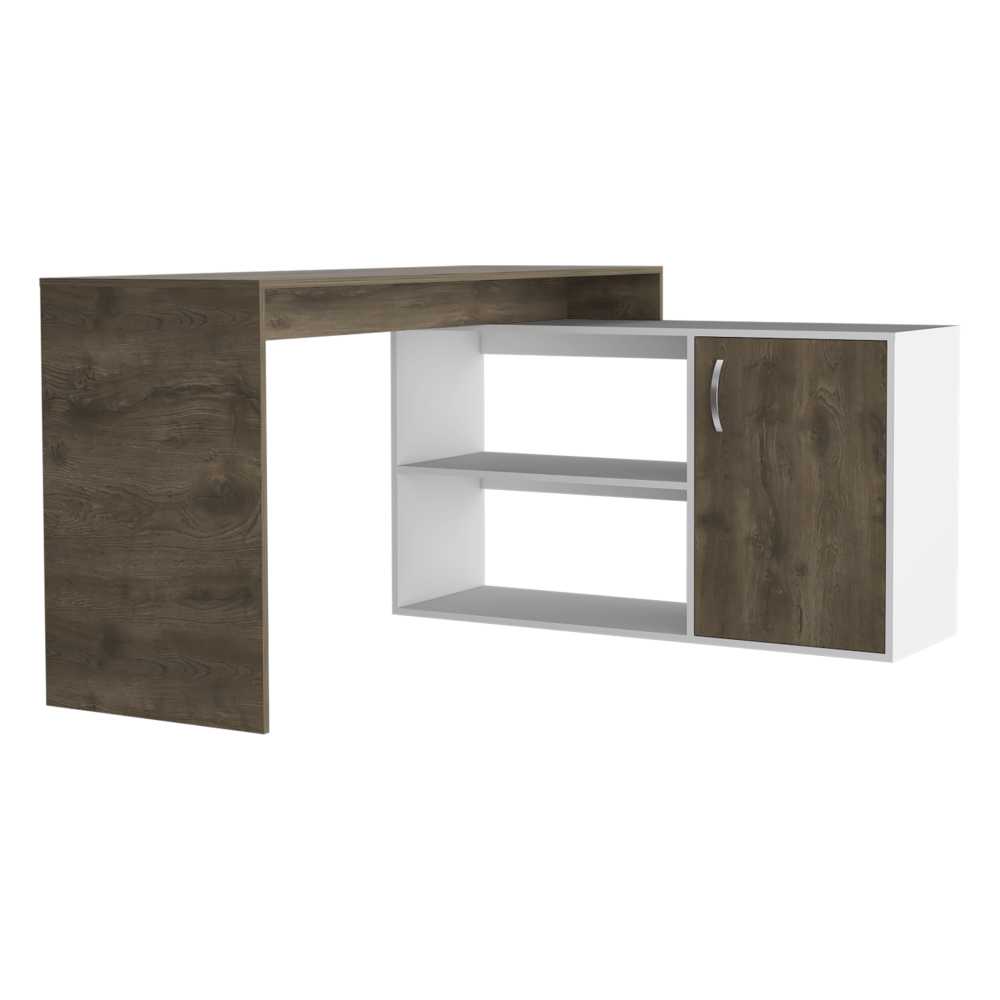 Escritorio en L Axis Bellota y Blanco 151.5x76.5cm sin Cajones y con Organizador de Libros - Escritorios y Archivadores | Bylmo