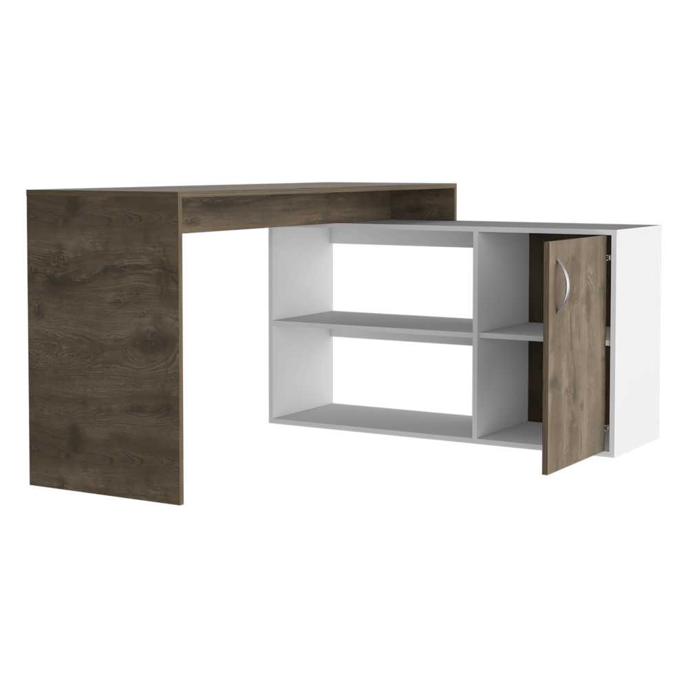 Escritorio en L Axis Bellota y Blanco 151.5x76.5cm sin Cajones y con Organizador de Libros - Escritorios y Archivadores | Bylmo