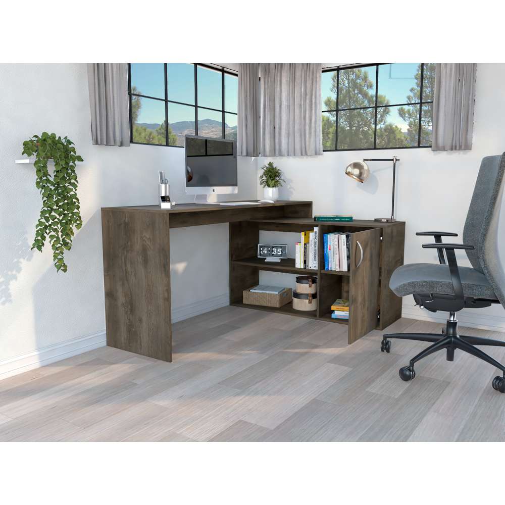 Escritorio en L Axis Bellota 151 cm con Puerta y Entrepaños - Escritorios y Archivadores | Bylmo