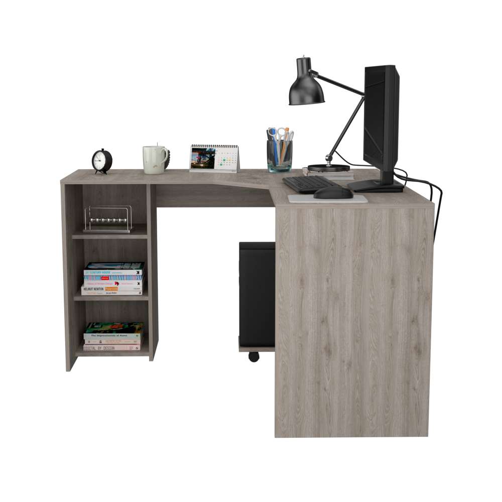 Escritorio en L Baggio Ceniza 130 cm con Entrepaños - Escritorios y Archivadores | Bylmo