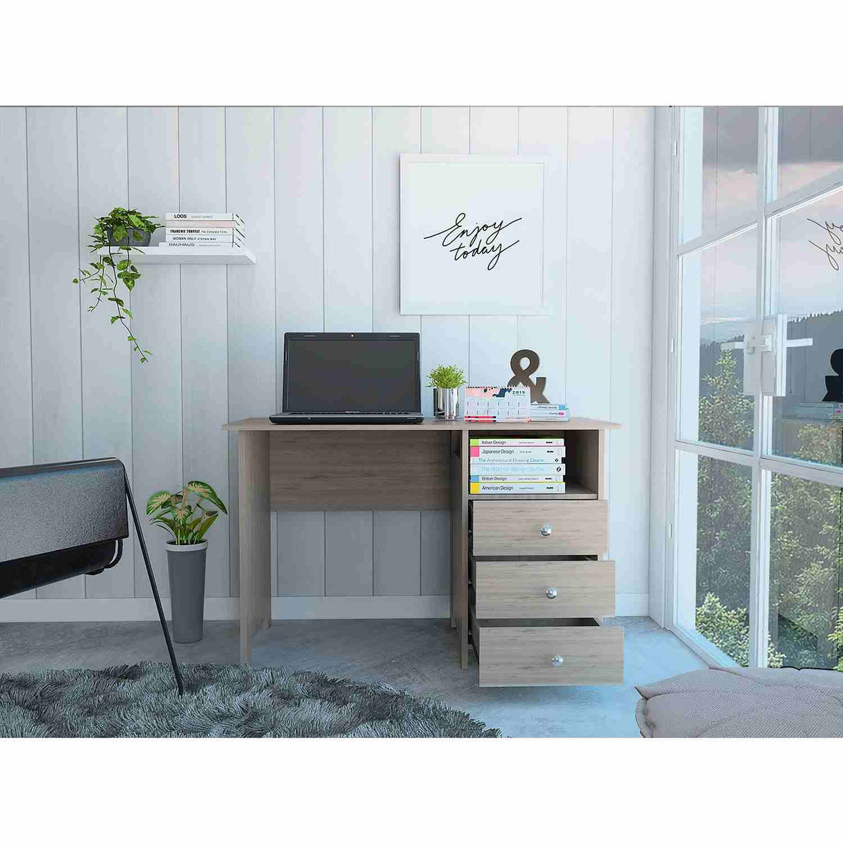 Escritorio Bianco Ceniza 120x75cm Con Tres Cajones - Escritorios | Bylmo
