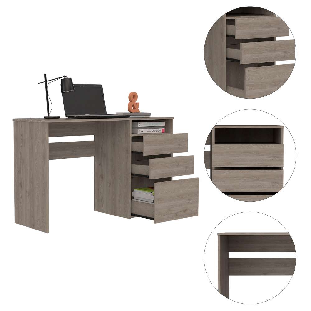 Escritorio Dublin Ceniza 120.5x75.1cm Con Tres Cajones y con Organizador de Libros - Escritorios y Archivadores | Bylmo