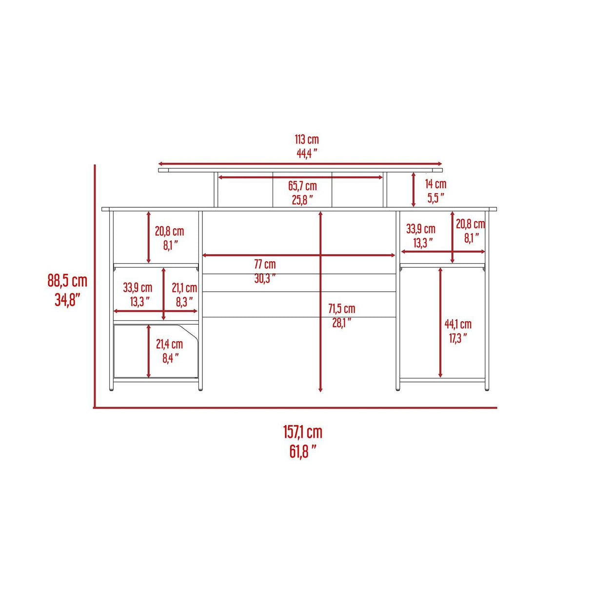 Escritorio Gamer Keria Wengue 157 cm con Entrepaño para Pantalla y Luz Led - Escritorios | Bylmo