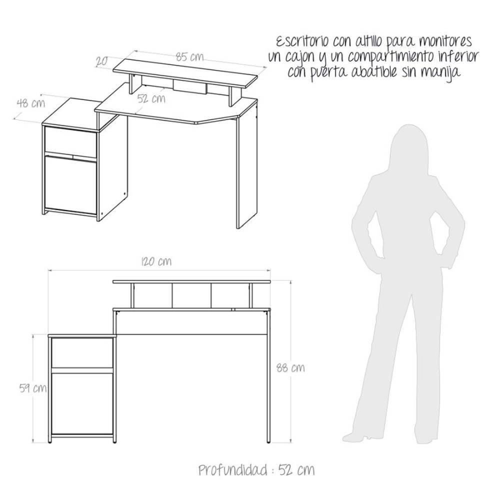 Escritorio Gamer Wengue y Rojo 120x88cm Con Un Cajón - Escritorios y Archivadores | Bylmo