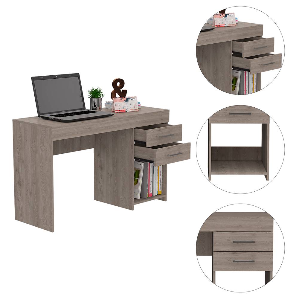 Escritorio Ibare Z Ceniza 120x75cm Con Dos Cajones y con Organizador de Libros - Escritorios y Archivadores | Bylmo