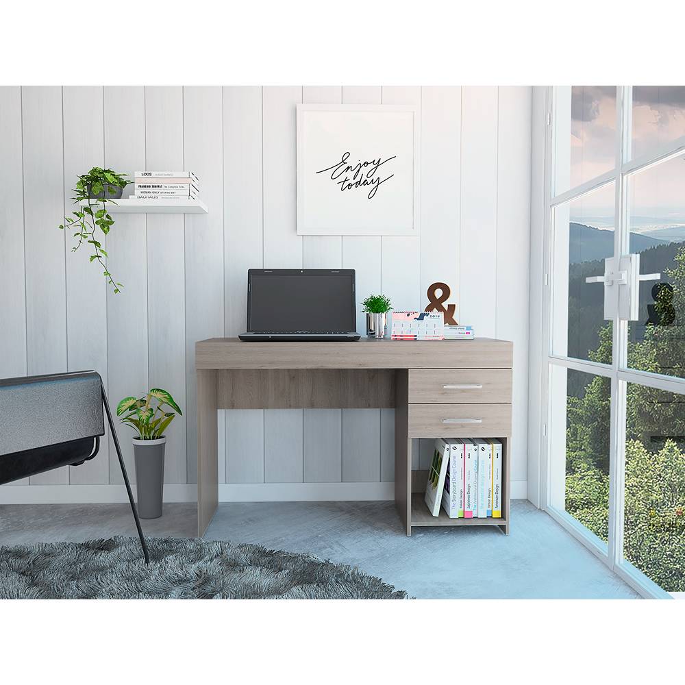 Escritorio Ibare Z Ceniza 120x75cm Con Dos Cajones y con Organizador de Libros - Escritorios y Archivadores | Bylmo