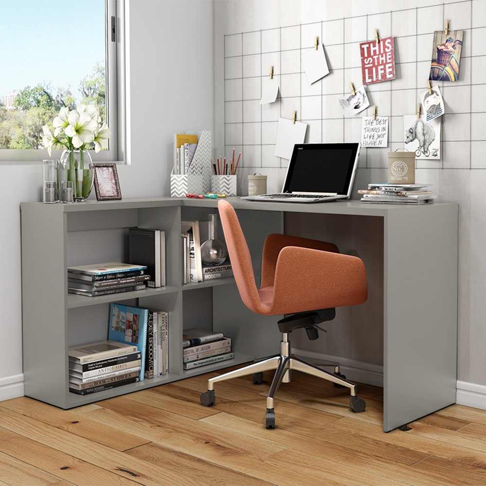 Escritorio en L Light Pecan 135 cm con Biblioteca - Escritorios y Archivadores | Bylmo