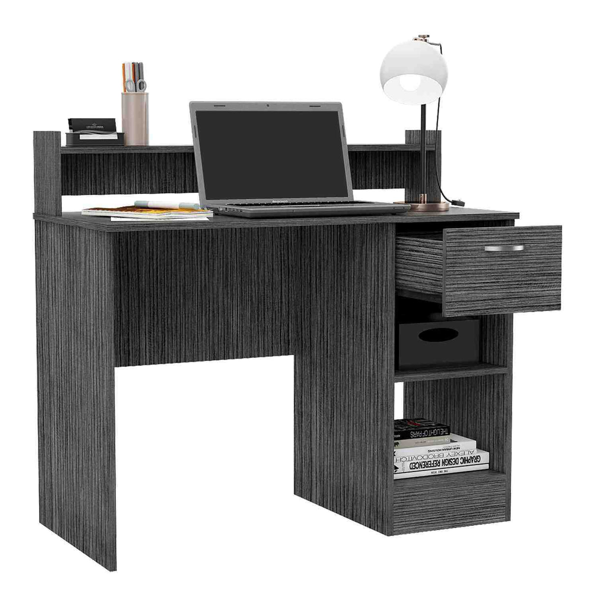 Escritorio Manaos Ceniza 102 cm con Un Cajón y Entrepaños - Escritorios | Bylmo