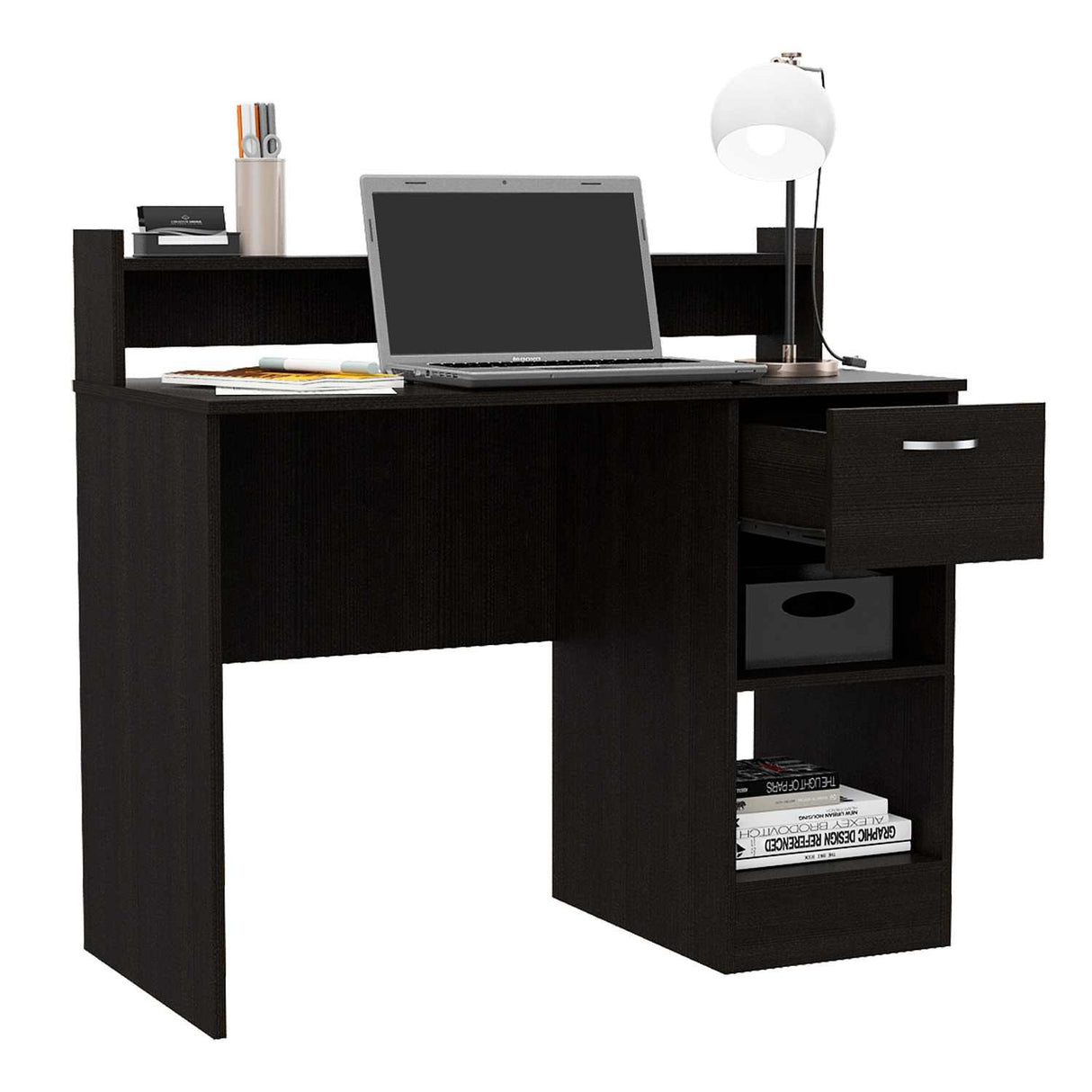 Escritorio Manaos Wengue 102 cm con Un Cajón y Entrepaños - Escritorios | Bylmo