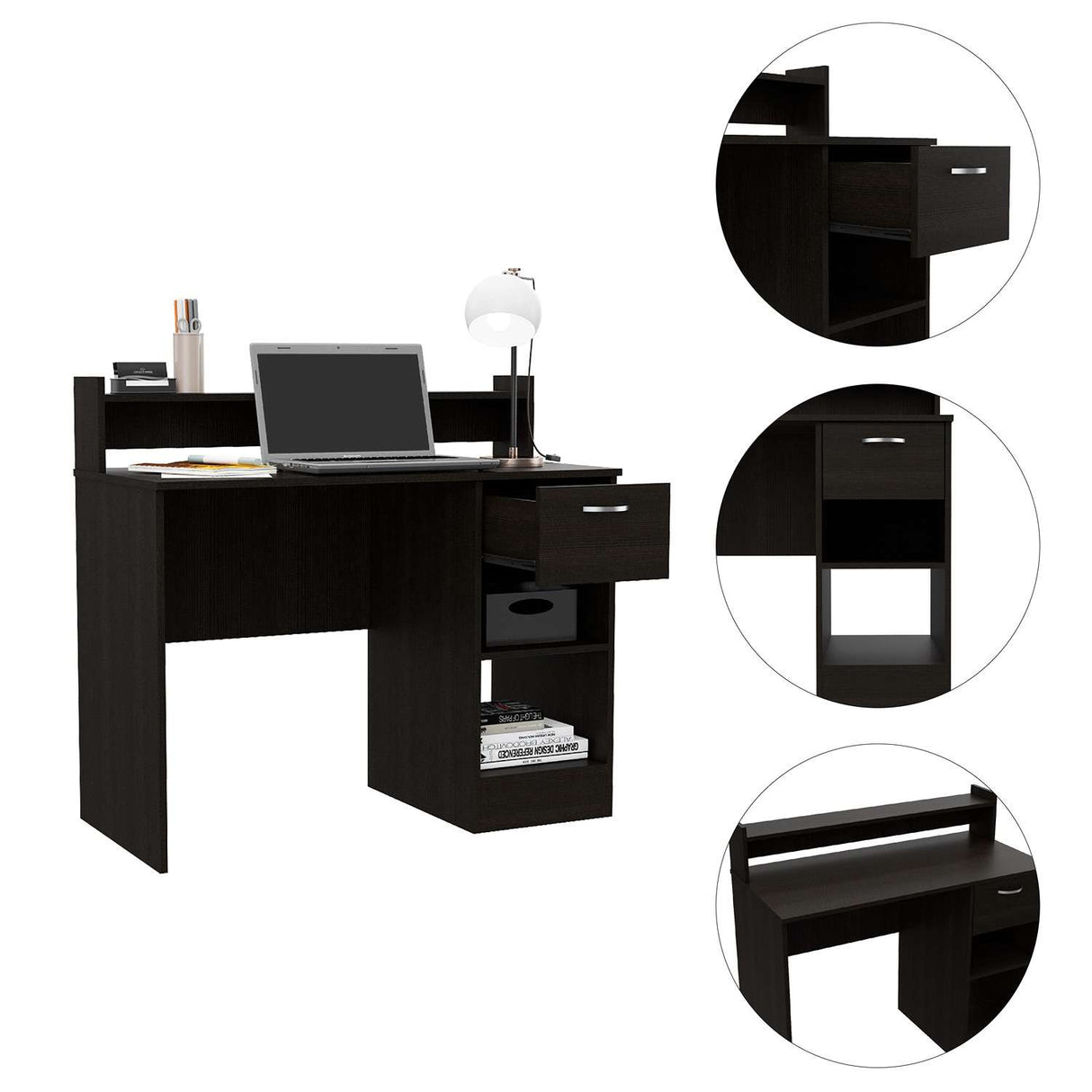 Escritorio Manaos Wengue 102 cm con Un Cajón y Entrepaños - Escritorios | Bylmo