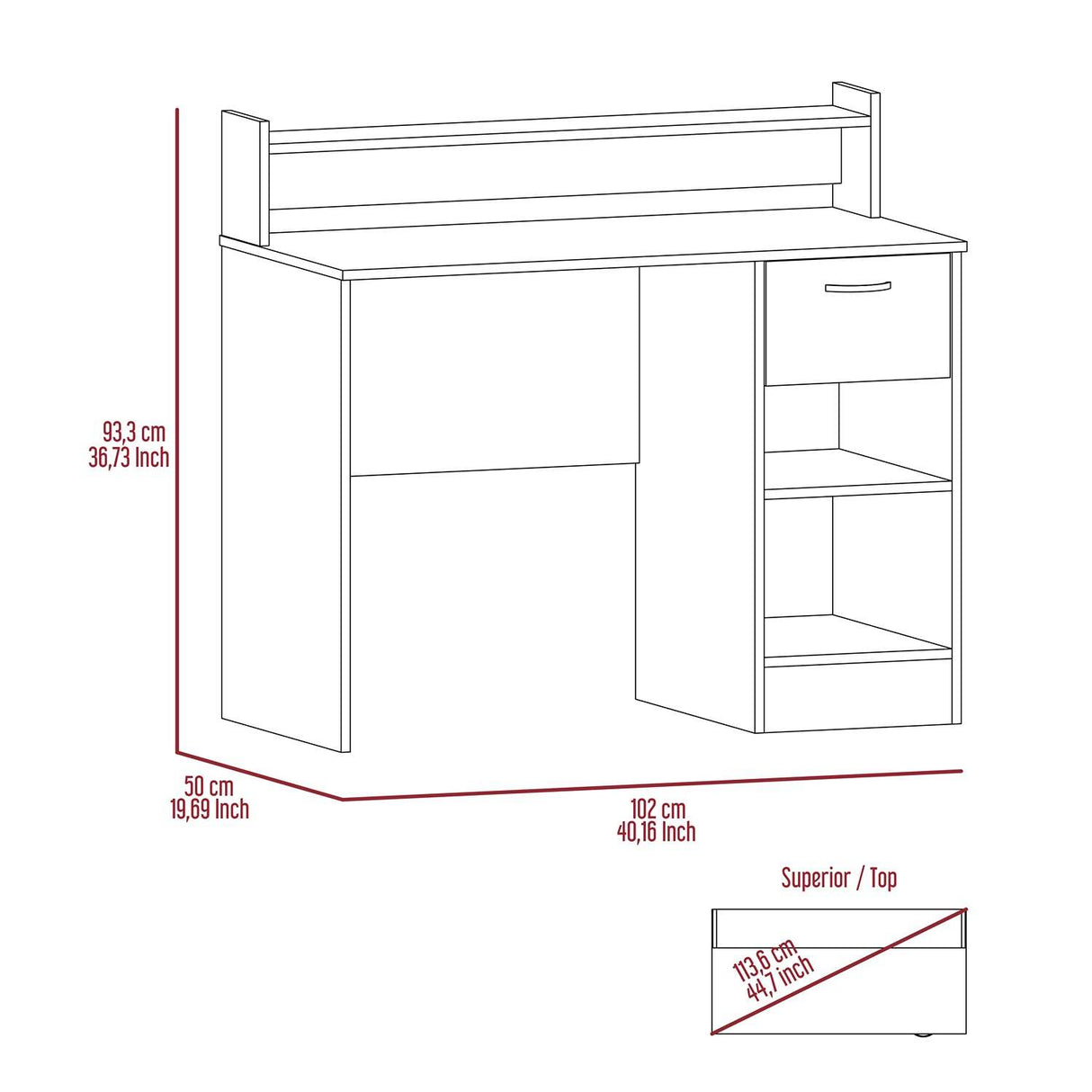 Escritorio Manaos Wengue 93 cm con Un Cajon y Entrepaños - Escritorios | Bylmo