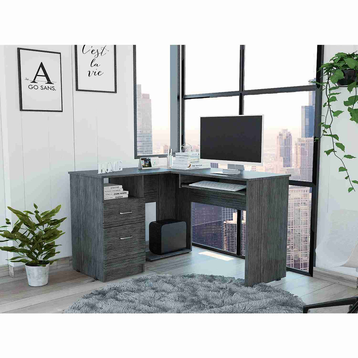 Escritorio en L Mix Roble Gris 120x77cm Con Un Cajón - Escritorios | Bylmo