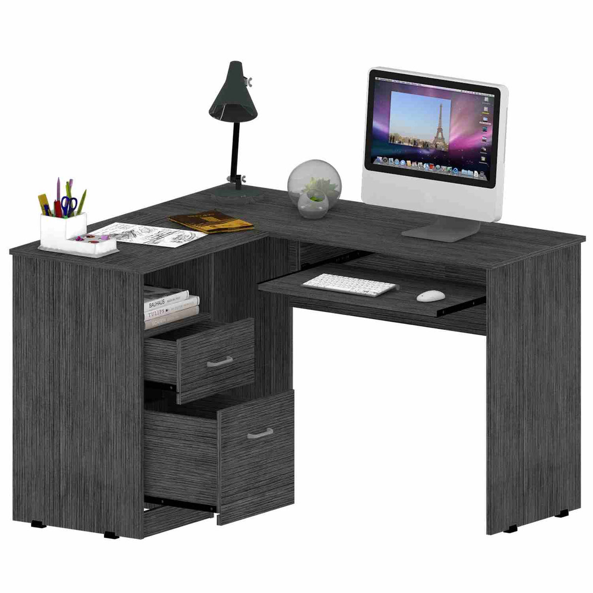 Escritorio en L Mix Roble Gris 120x77cm Con Un Cajón - Escritorios | Bylmo
